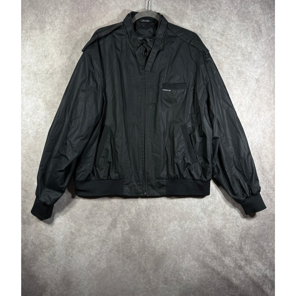 Members Only Jacket Mens XL Black Iconic Racer Bomber Classic Epaulettes Ribbed